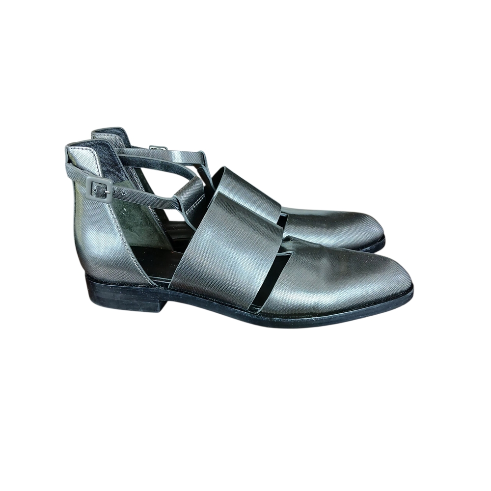 Alexander Wang Metallic Silver Cut Out Booties Sandal Gray Leather Size 6.5/37 - Picture 9 of 13